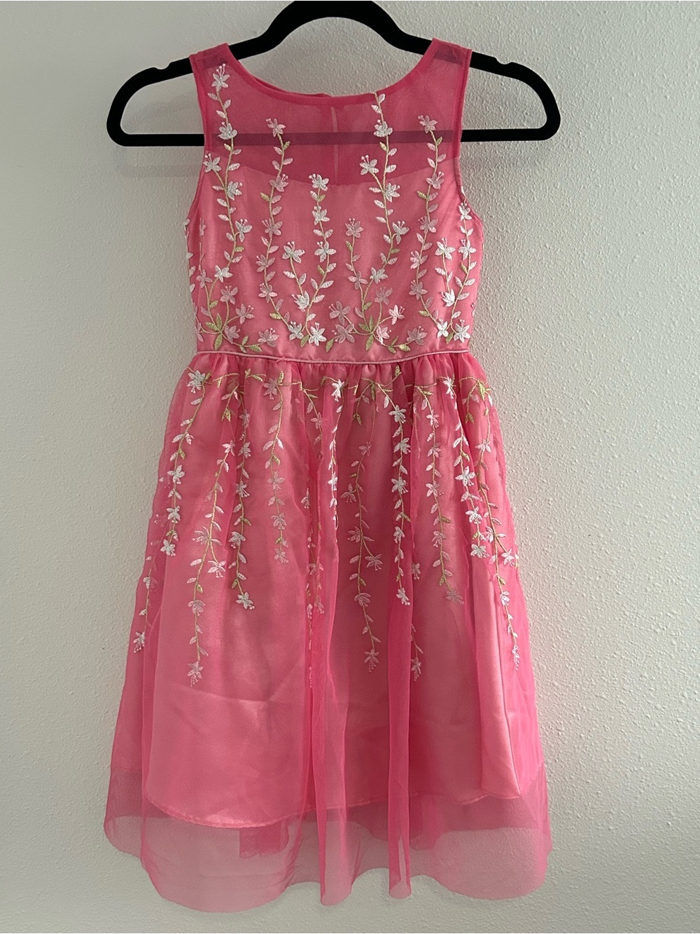 Jona Michelle Pink Floral Embroidered Tulle Party Dress